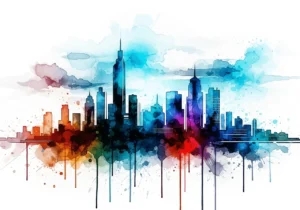 Paisagem urbana em aquarela abstrata gerada por IA