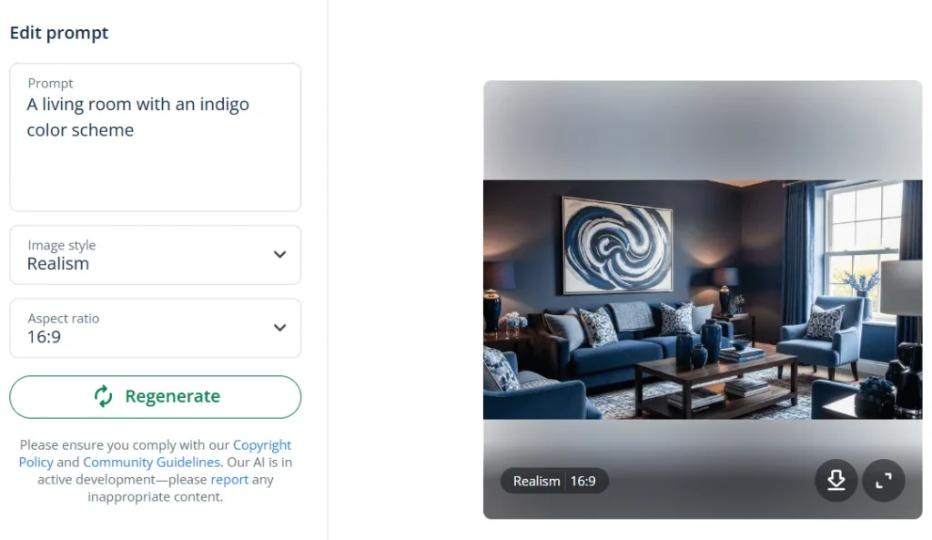 Quillbot AI image generator indigo color visualization