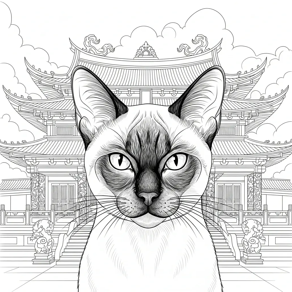 coloriage chat siamois portrait